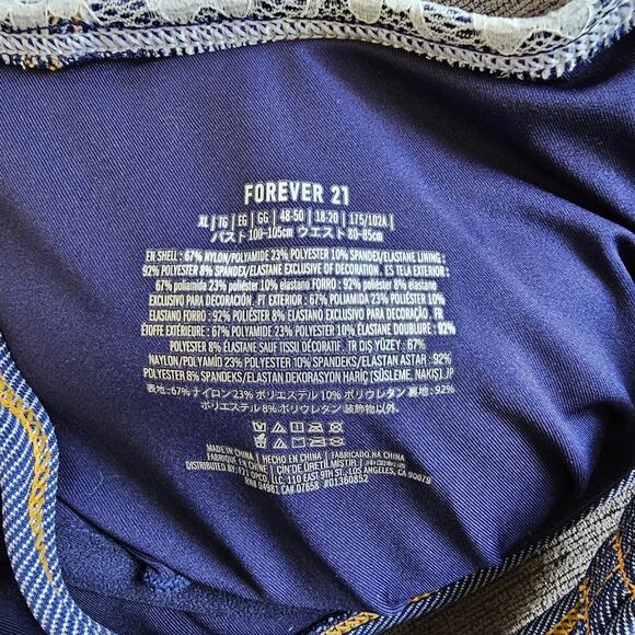 NWT Forever 21 Denim Lace-Trim Underwire Bikini Top & Bikini Bottom Set Size XL - Picture 9 of 12